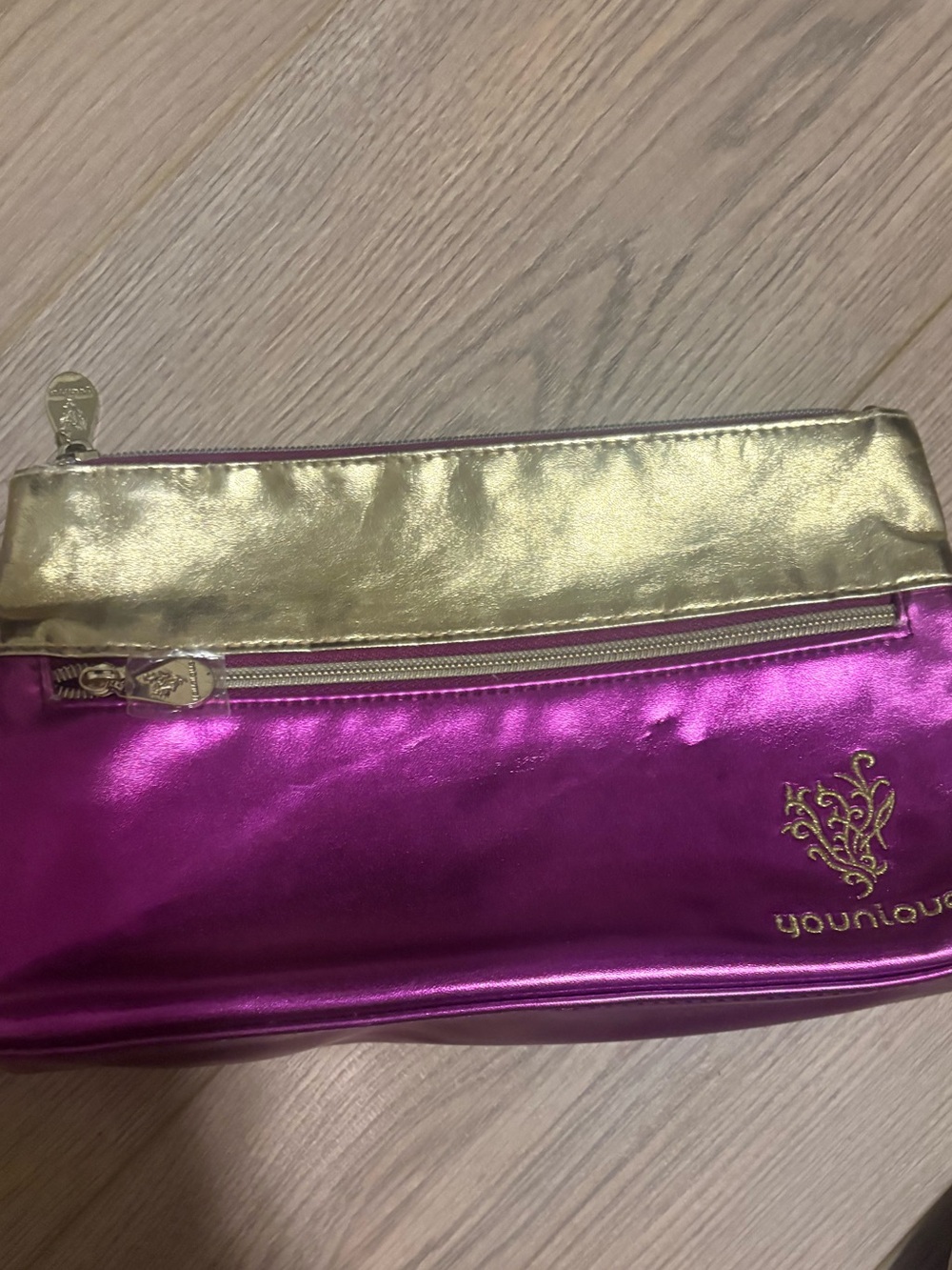 Younique Metallic Fuchsia and Gold Makeup Pouch
